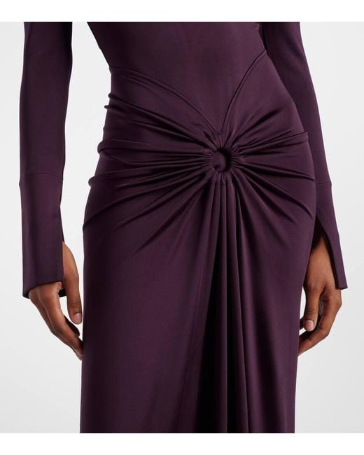 Victoria Beckham Purple Gathered Jersey Midi Dress