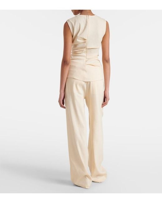 Proenza Schouler Natural Label Anoushka Ruched Linen-Blend Top
