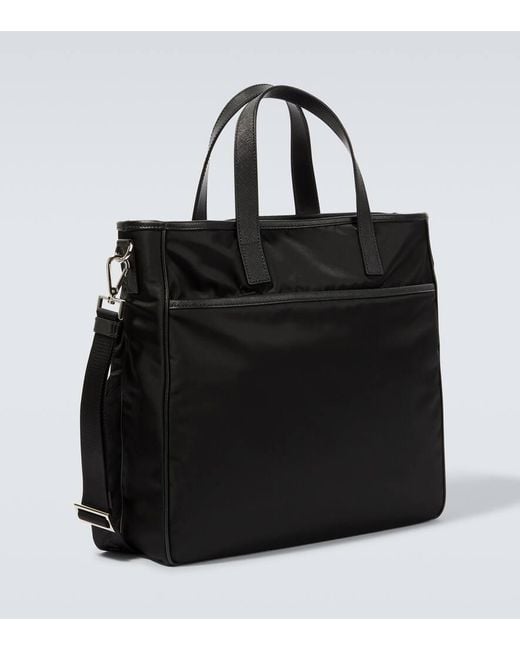 Prada Black Re-Nylon Saffiano Leather And Nylon Tote Bag for men