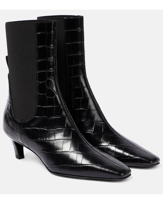 Totême  Black Croc-effect Leather Ankle Boots