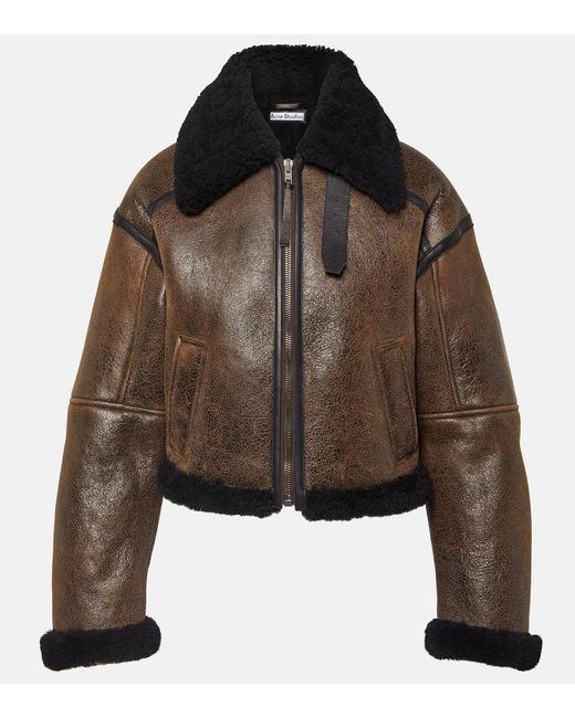 Acne Brown New Lete Leather And Shearling Jacket