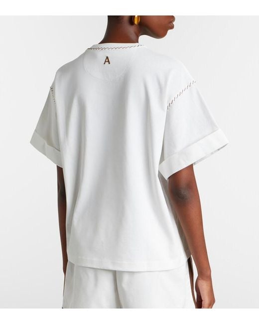 ALÉMAIS White Scuba Embroidered Cotton T-Shirt