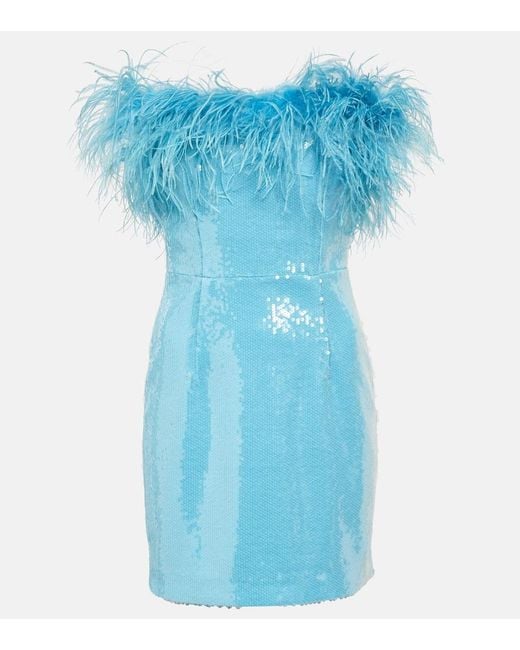 Rebecca Vallance Blue Nicolette Feather-trimmed Sequined Minidress