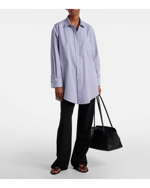 The Row Blue Ment Bengal Stripe Cotton Poplin Shirt