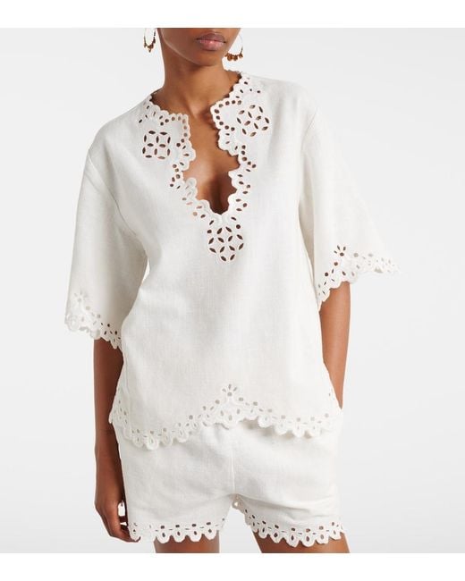 Isabel Marant White Shana Embroidered Cotton Top