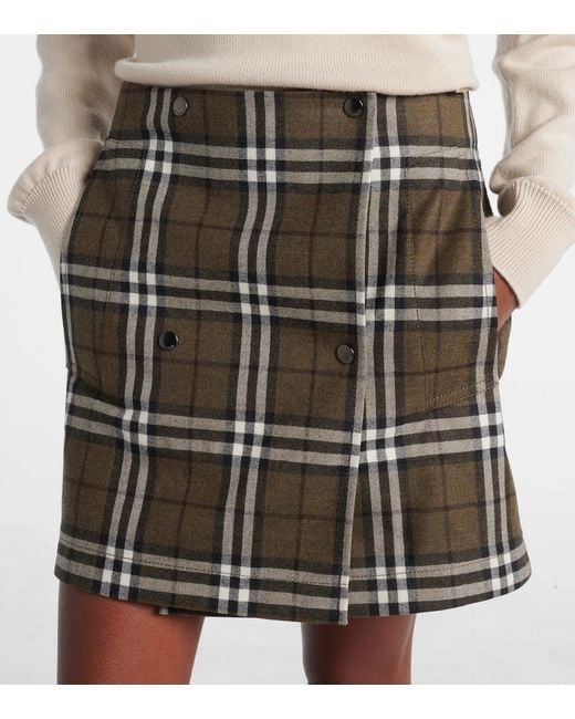 Burberry Green Check Wool Miniskirt