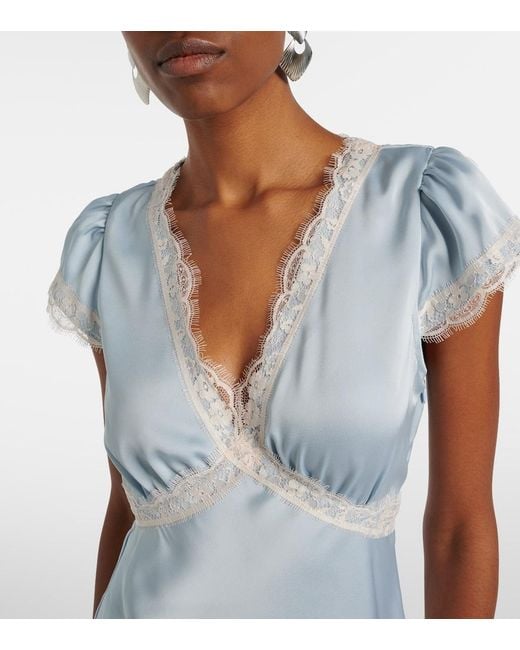Faithfull The Brand Blue Verena Lace-Trimmed Satin Minidress