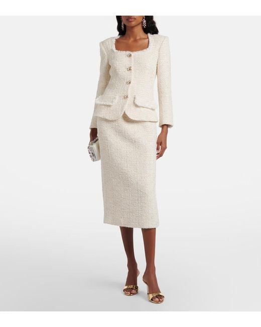 Self-Portrait Natural Boucle Tweed Midi Dress