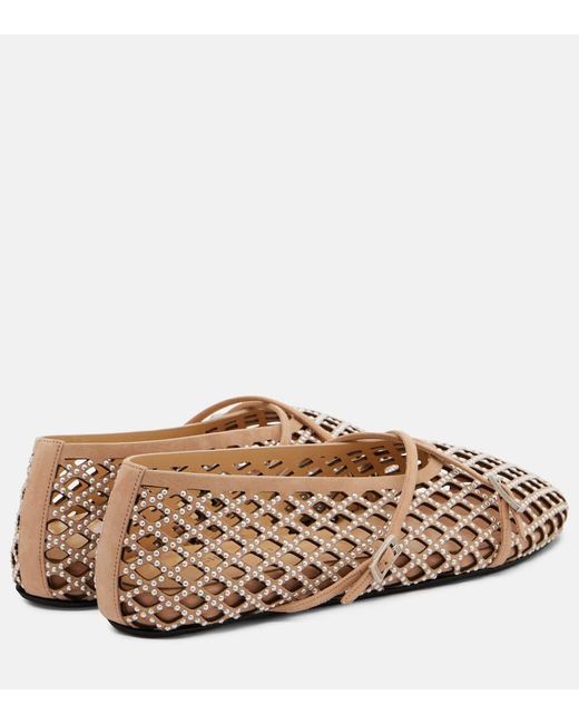 Mach & Mach Brown Sparkle Mesh Embellished Suede Ballet Flats