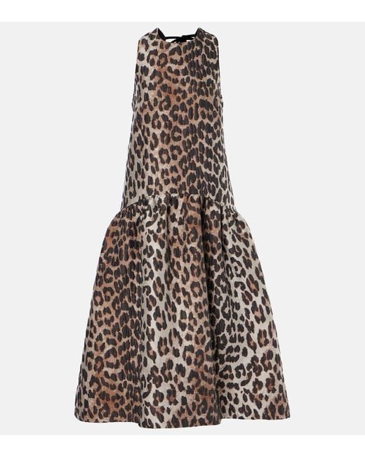 Abito midi con stampa leopardata di Ganni in Brown