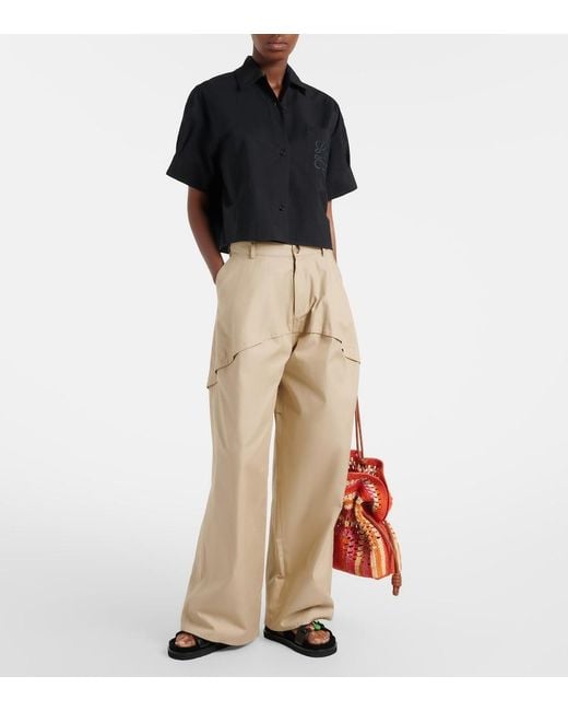 Loewe Natural Paula's Ibiza Cotton Wide-Leg Pants