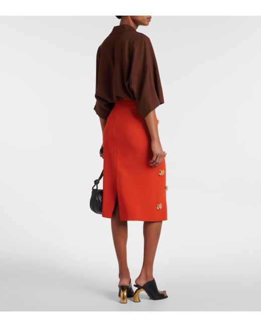 Dries Van Noten Orange Floral-applique Crepe Midi Skirt