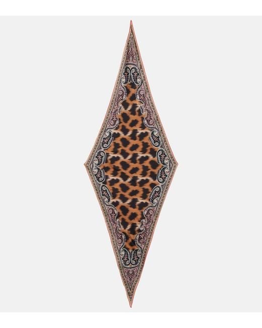 Etro Brown Rombetto Leopard-Print Silk Scarf