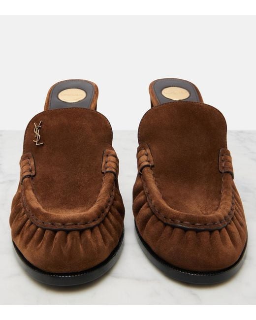Saint Laurent Brown Le Loafer Cassandre Suede Mules