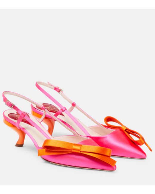 Roger Vivier Virgule Bow-embellished Satin Slingback Pumps in Pink ...