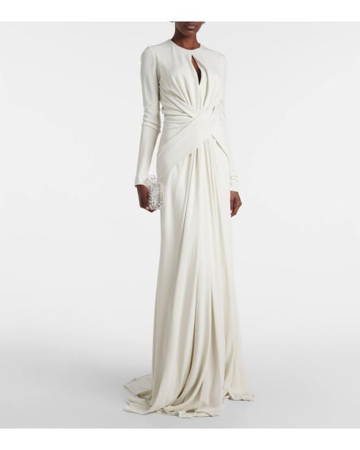 Elie Saab White Gathered Cutout Jersey Gown