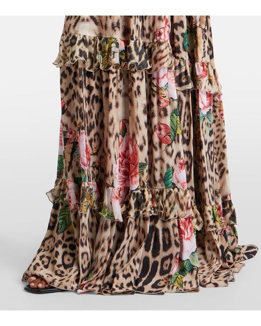 Roberto Cavalli Natural Printed Ruffled Maxi Skirt