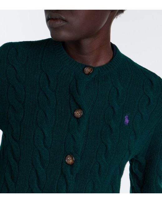 Polo Ralph Lauren Green Cable-Knit Wool And Cashmere Cardigan