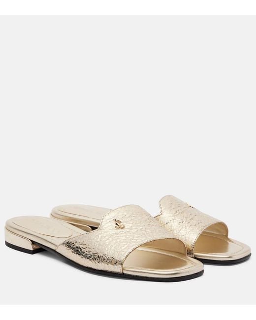 Jimmy Choo Natural Dina Metallic Slides