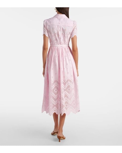 Self-Portrait Pink Broderie Anglaise Cotton Midi Dress