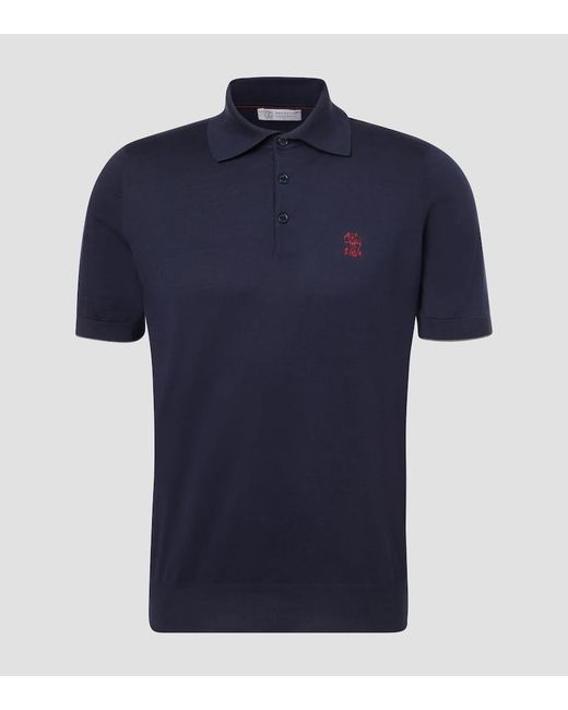 Polo De Pique De Algodon Bordado Brunello Cucinelli de hombre de color Blue