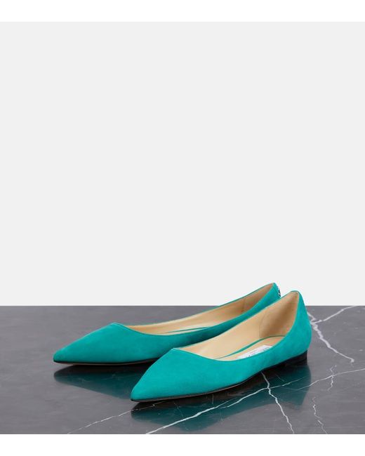 Jimmy Choo Blue Ballerinas Love Aus Veloursleder