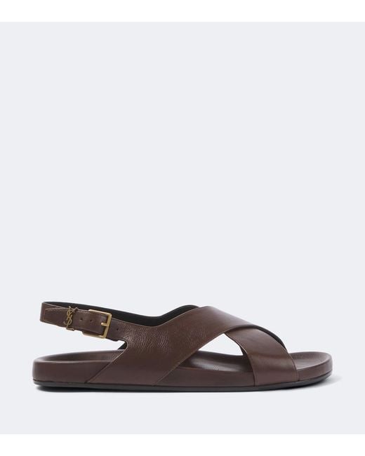 Saint Laurent Brown Helios Cassandre Leather Sandals for men