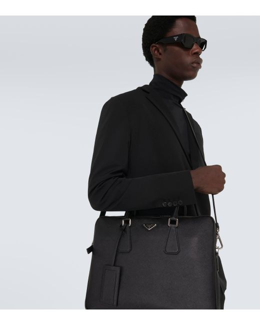 Porte-documents en cuir Prada pour homme en coloris Black