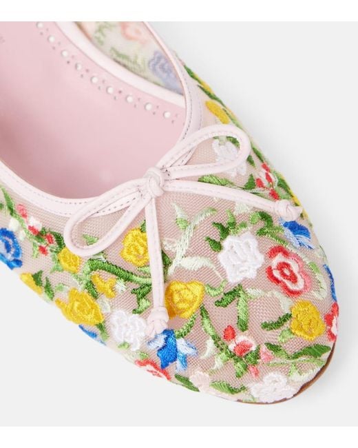Manolo Blahnik Metallic Verdino Embroidered Mesh Ballet Flats