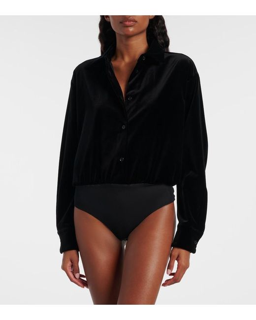 Max Mara Black Cotton Velvet Bodysuit