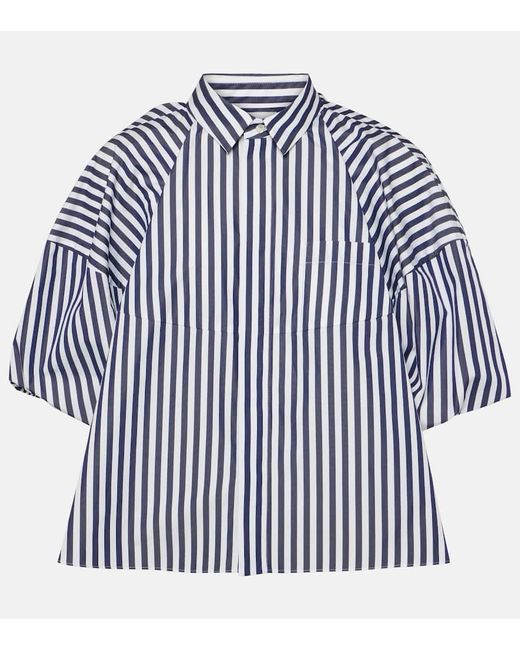 Sacai Blue Cropped-Hemd aus einem Baumwollgemisch