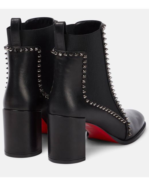 Christian Louboutin Black Leather Out Lina Spike 100 Heeled Boots, Size: