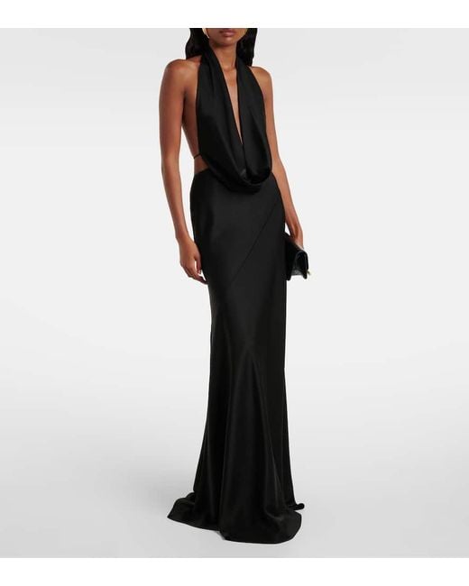 Alex Perry Black Halterneck Open-Back Satin Crepe Gown