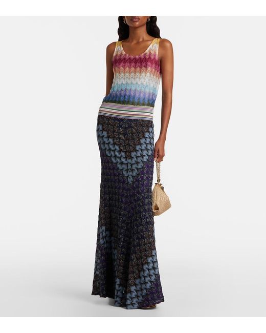 Missoni Blue Knitted Lame Maxi Skirt