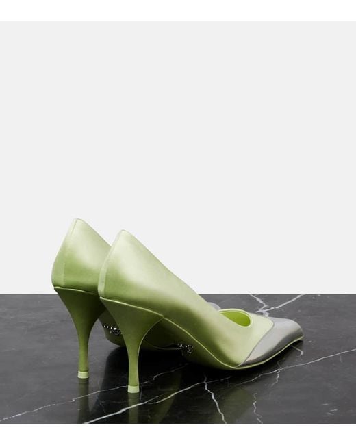 Prada Green 85 Satin And Metallic Leather Pumps