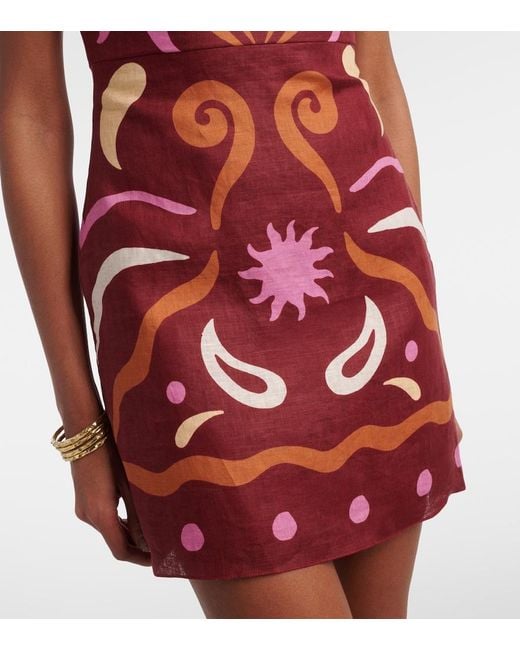 Cala De La Cruz Red Lucca Printed Linen Minidress
