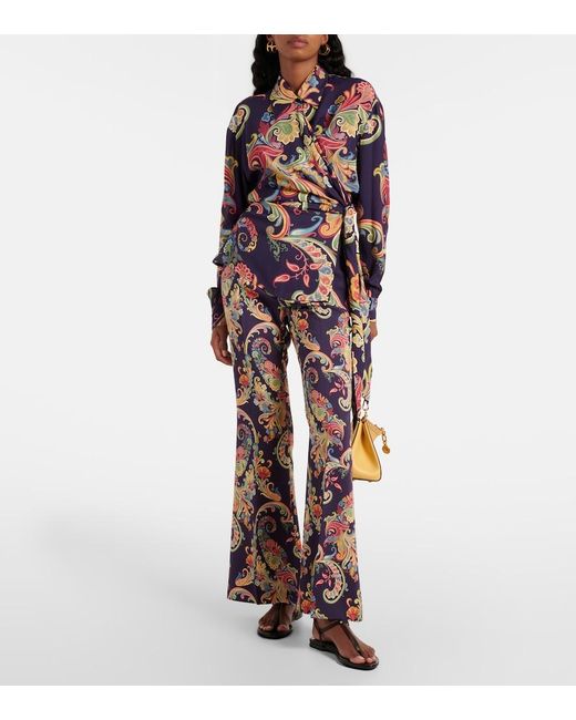 Etro Blue Printed Wrap Top