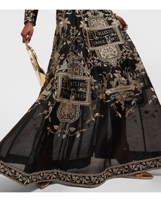 Zimmermann Black Lyrical Embroidered Linen And Silk Gown