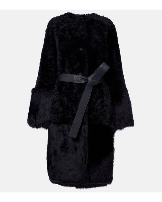 Joseph Black Tina Belted Shearling Coat