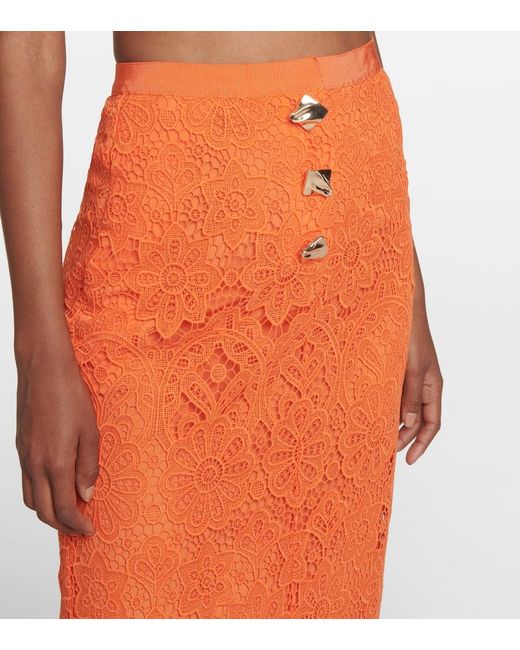 Self-Portrait Orange Lace Pencil Skirt