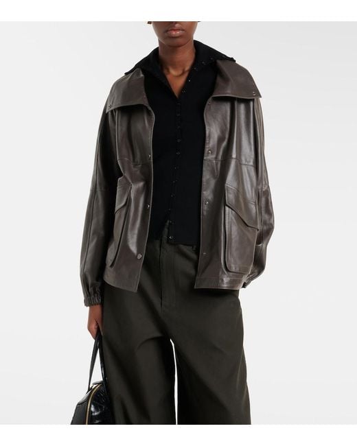 Nour Hammour Black Anorak Leather Jacket