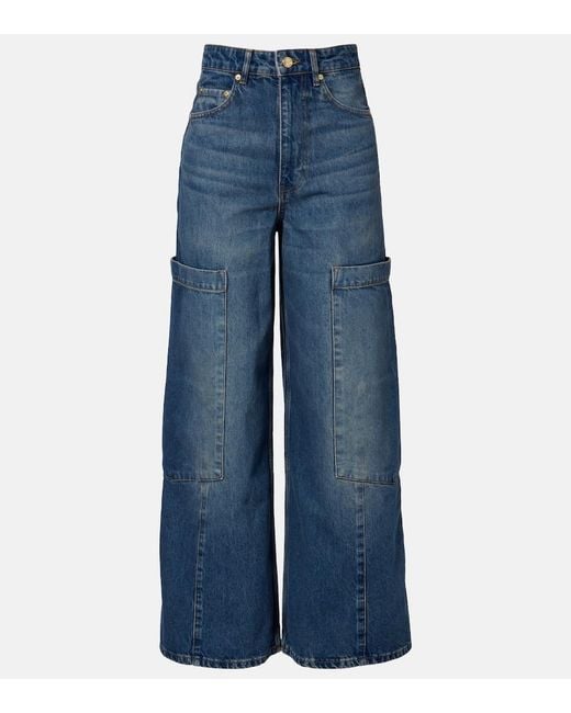 Ganni Blue Mid-Rise Cargo Jeans