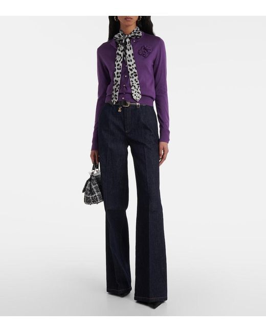 Dolce & Gabbana Purple Silk Round-Neck Cardigan