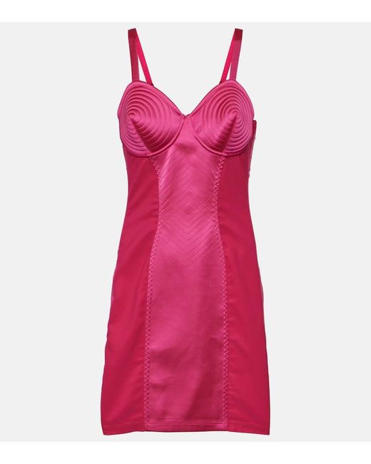 Jean Paul Gaultier Pink Conical Panelled Satin Mini Dress