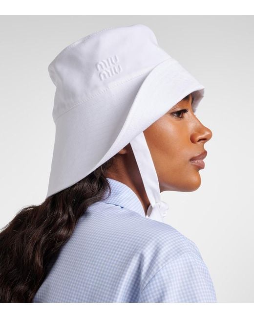 Miu Miu White Cotton Poplin Bucket Hat