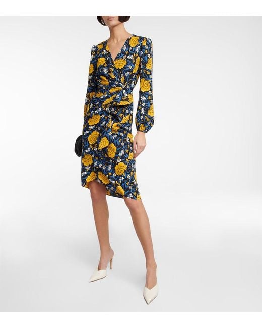 Diane von Furstenberg Blue Floral Printed Midi Dress