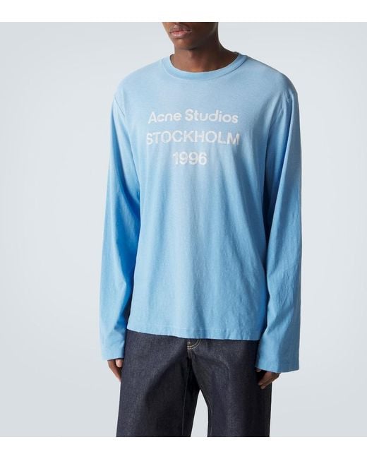Acne Blue Distressed Cotton-Blend Jersey T-Shirt for men