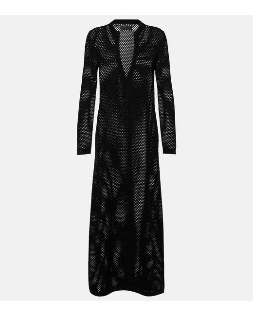 Nili Lotan Black Zera Open-Knit Cotton Maxi Dress