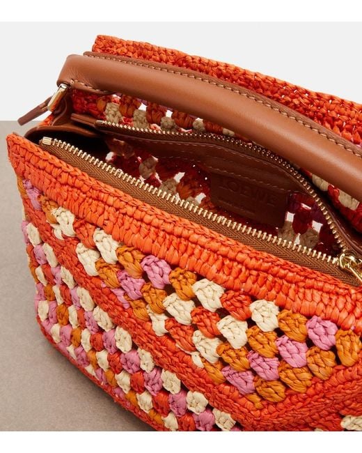 Loewe Red Paula's Ibiza Puzzle Mini Raffia Top-Handle Bag