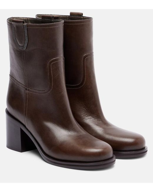 Brunello Cucinelli Brown Leather Ankle Boots